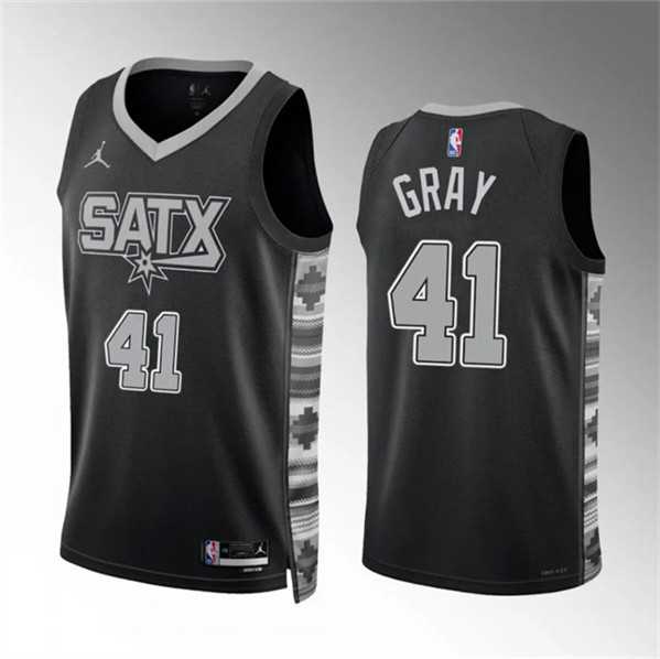 Mens San Antonio Spurs #41 Raiquan Gray Black Statement Edition Stitched Basketball Jersey Dzhi